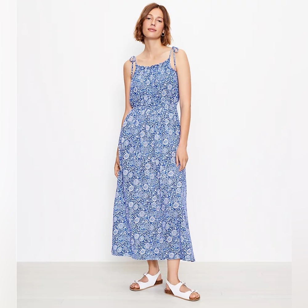LOFT Floral Tie-Shoulder Maxi Dress